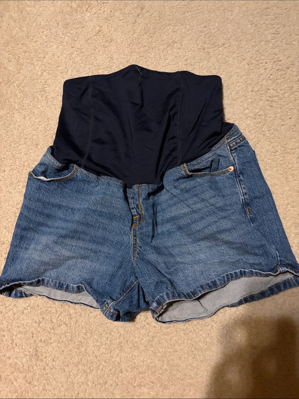 Maternity High-Waist Denim Shorts with Navy Support Panel